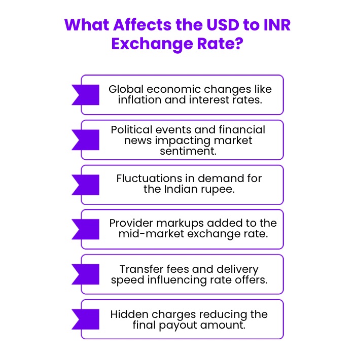 An Infographic on What Affects the USD to INR Exchange Rate. 