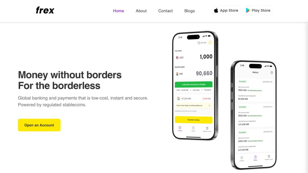 Frex homepage screenshot.
