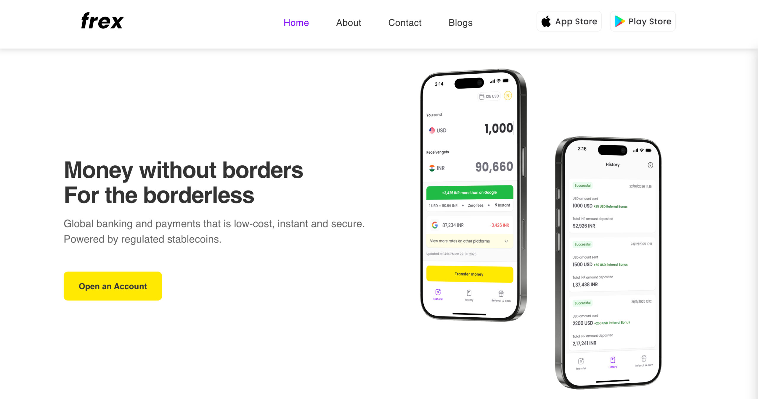 Screenshot of Frex home page