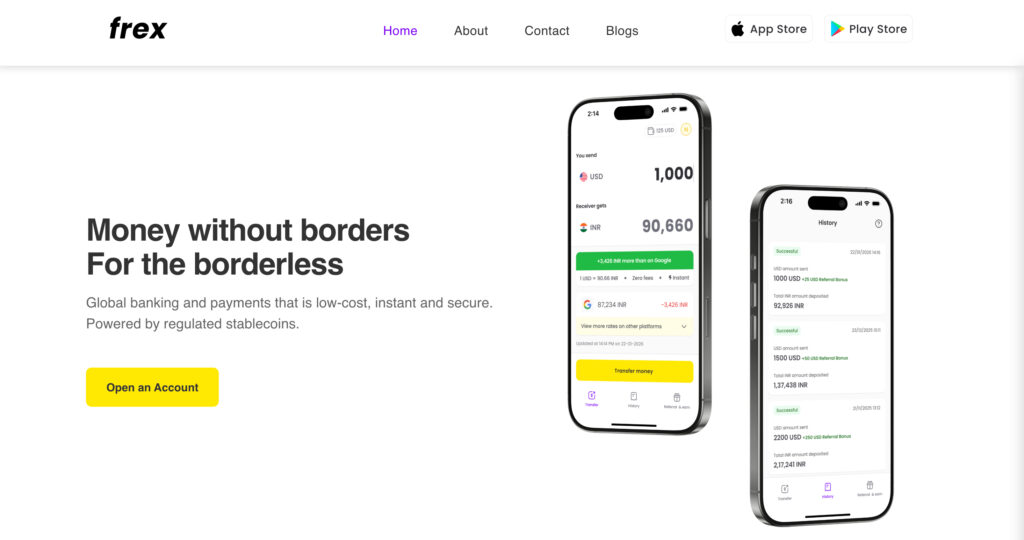Screenshot of Frex home page