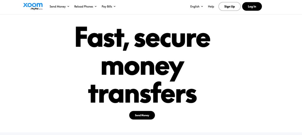 Screenshot of Xoom home page