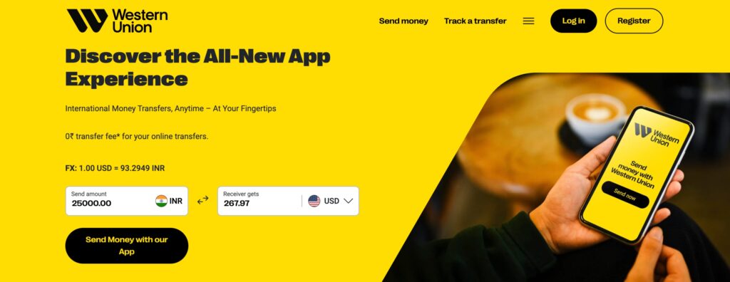 Screenshot of Western Union home page