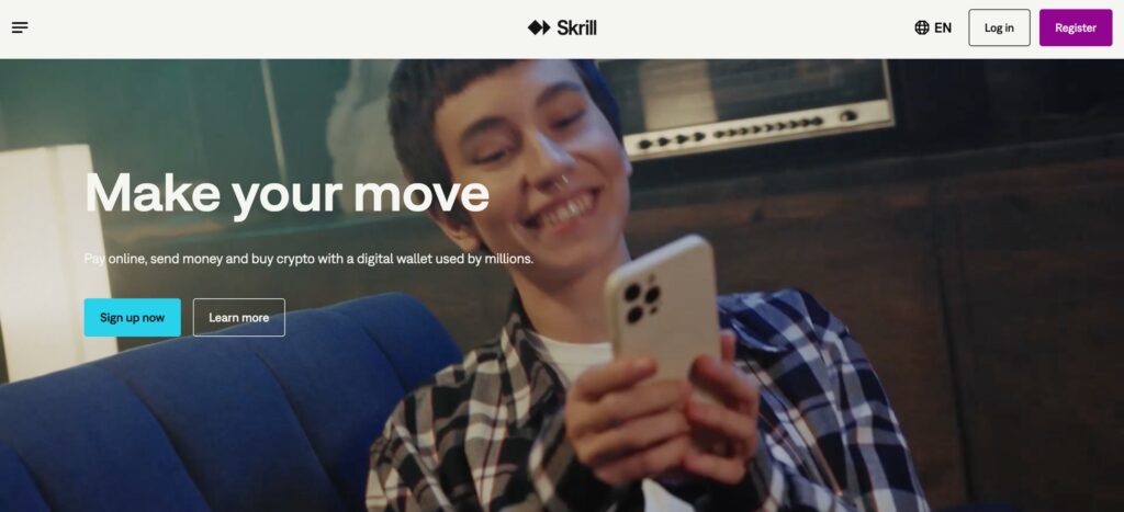 Screenshot of Skrill home page