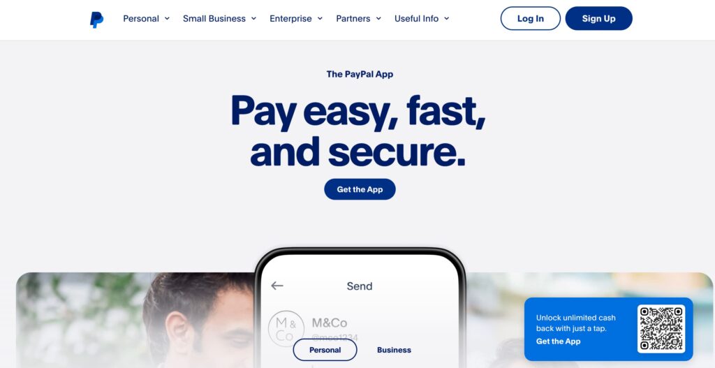 Screenshot of PayPal home page