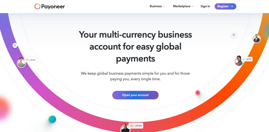 Screenshot of Payoneer home page