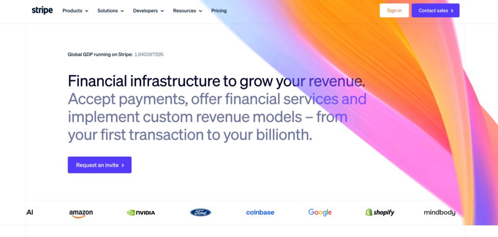 Screenshot of Stripe home page