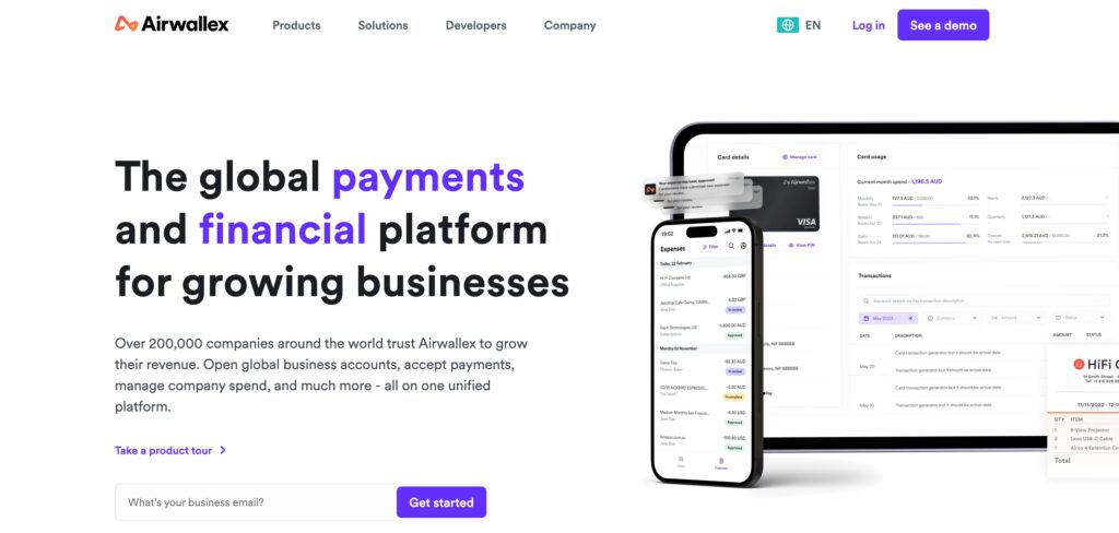 Screenshot of Airwallex home page