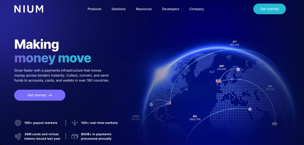 Screenshot of Nium home page